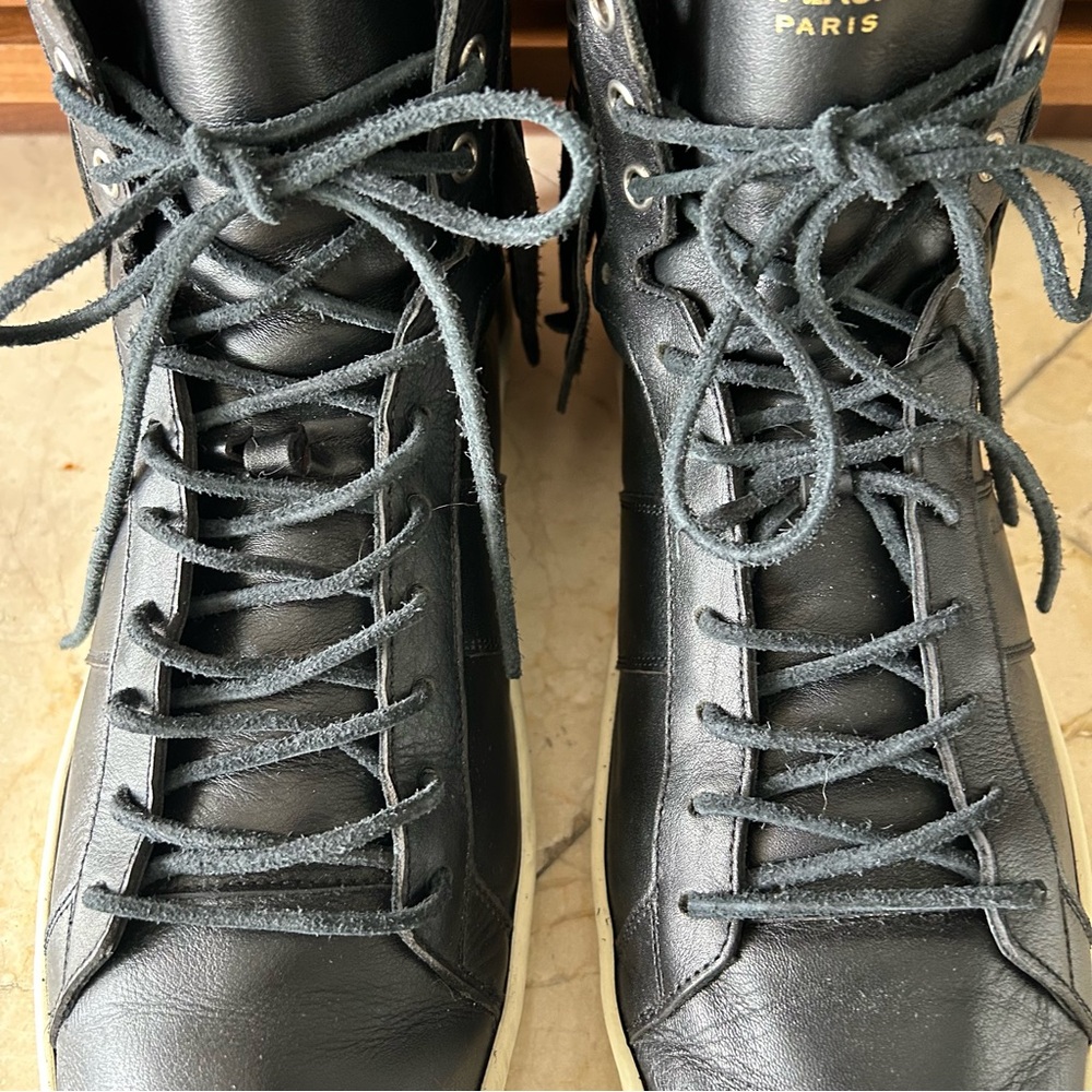 Saint Laurent SL-18 High-Top Black Leather Sneakers - Picture 5 of 14